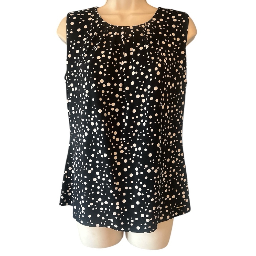Calvin Klein Black and White Polka Dot Sleeveless Blouse